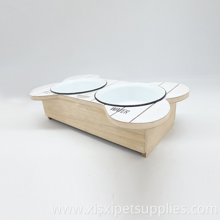 Pet Feeding Bowl with Wood Holder Metal Dog Bowl